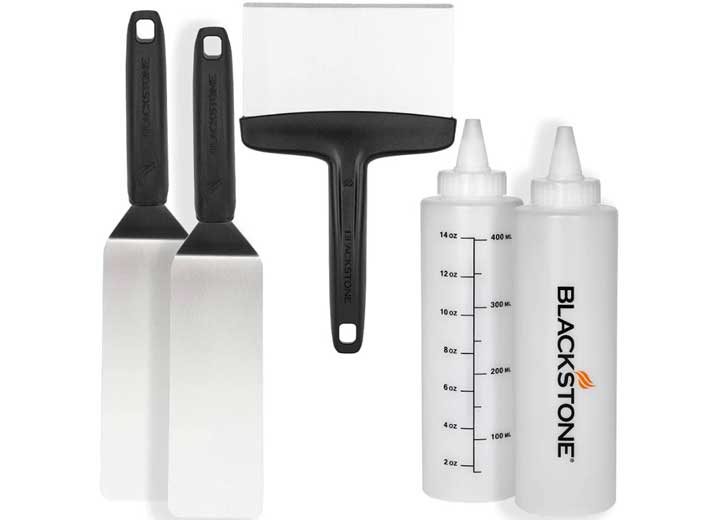 Blackstone 5230 Griddle Accessory Toolkit with 2 Spatulas, 2 Liquid Dispensers, Chopper/Scraper, and Cooking Spoon - Imex RV And Auto Parts