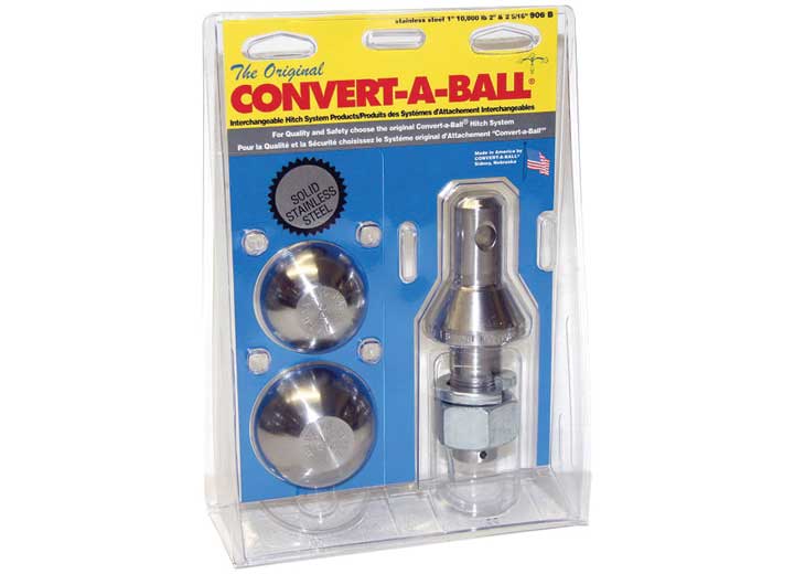 Convert-A-Ball 906B Stainless Steel Trailer Hitch Balls - 2 Inch & 2 5/16 Inch Sizes with 1 Inch Diameter Shank (Blister Pack)
