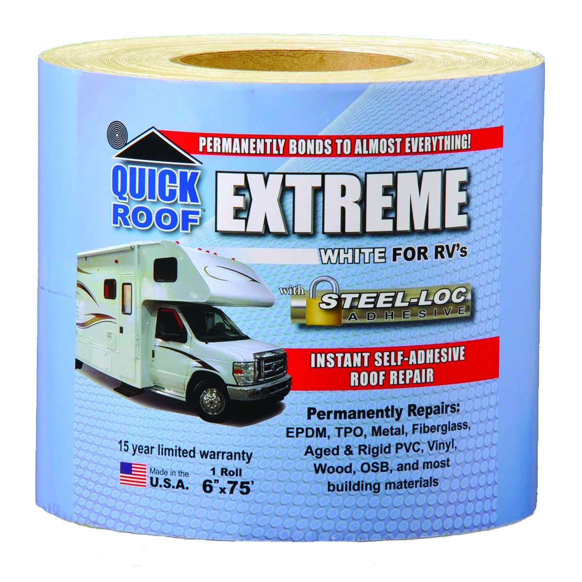 Cofair UBE625 Quick Roof Extreme with Steel - Loc Adhesive, White for RVs - 6" x 25' - Imex RV And Auto Parts
