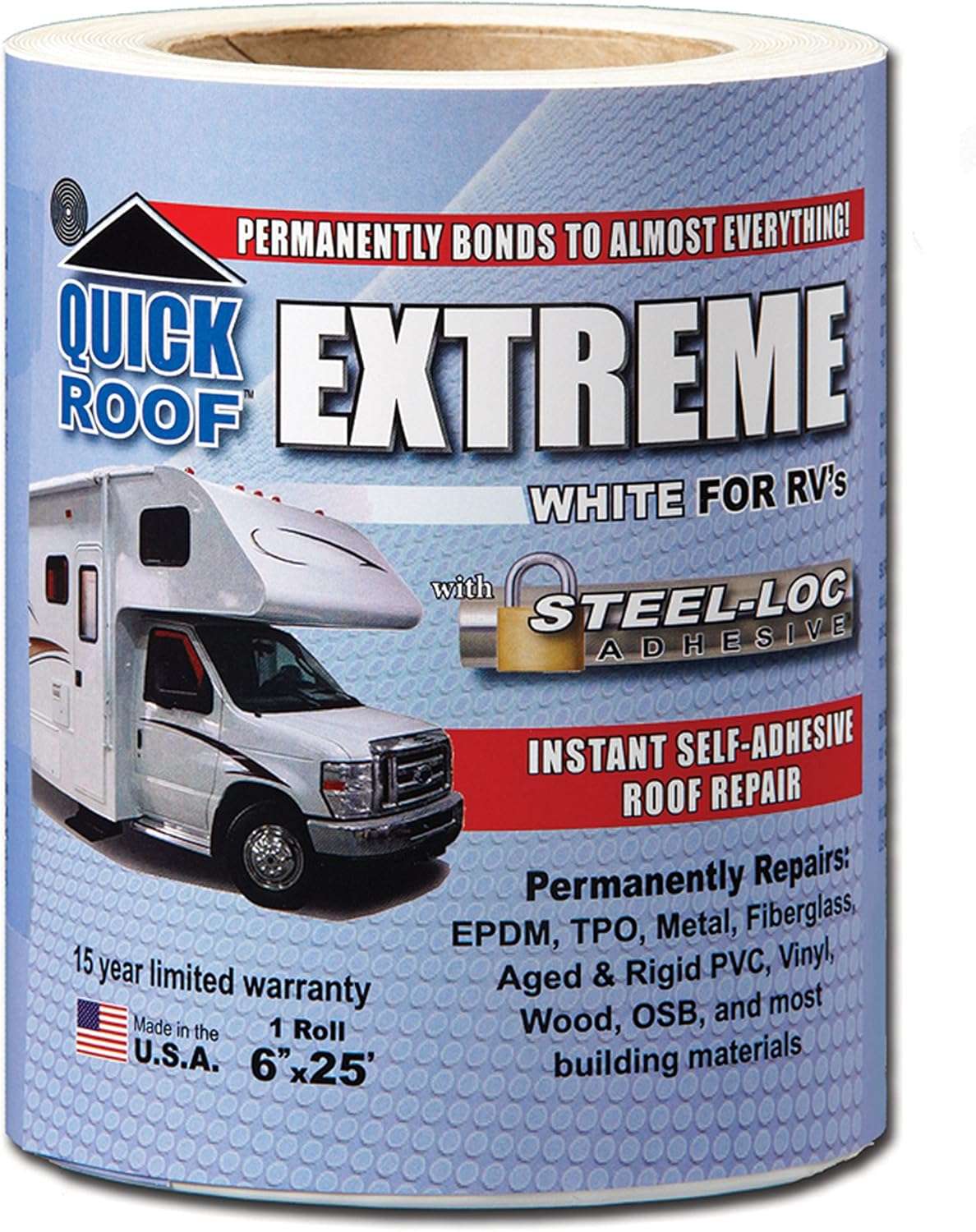 Cofair UBE625 Quick Roof Extreme with Steel - Loc Adhesive, White for RVs - 6" x 25' - Imex RV And Auto Parts