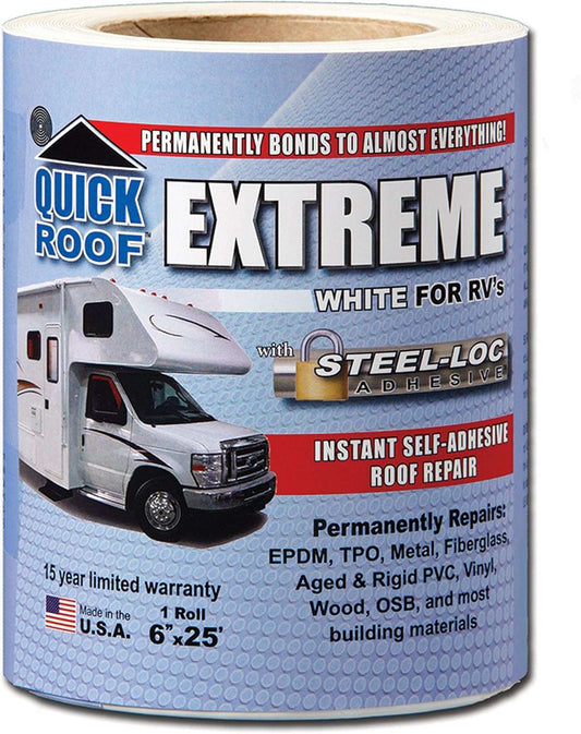 Cofair UBE625 Quick Roof Extreme with Steel - Loc Adhesive, White for RVs - 6" x 25' - Imex RV And Auto Parts
