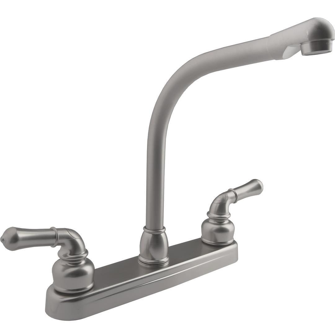 Dura Faucet (DF - PK210C - SN) Hi - Rise RV Kitchen Faucet with Classical Levers (Brushed Satin Nickel) - Imex RV And Auto Parts