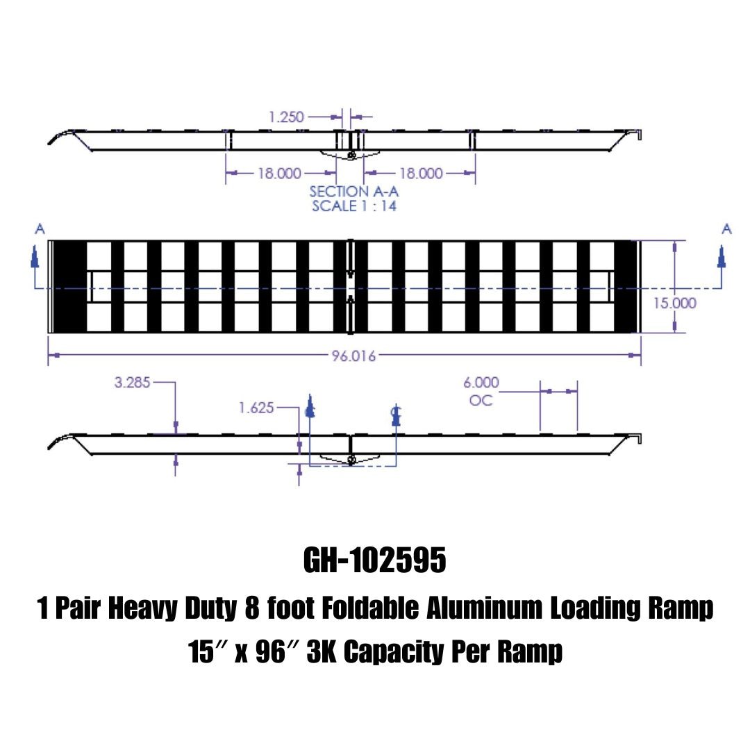 GEN-Y Hitch Aluminum Folding Ramp GH-102595 – 3,000 lb Capacity, Silver Aluminum Construction - Imex RV And Auto Parts
