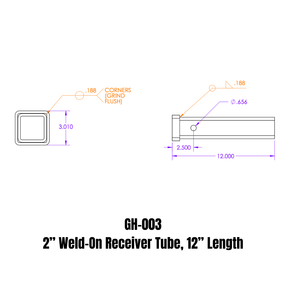 GEN-Y Hitch GH-003 Weld-On Receiver Tube with Steel Construction and Silver Vein Finish - Imex RV And Auto Parts