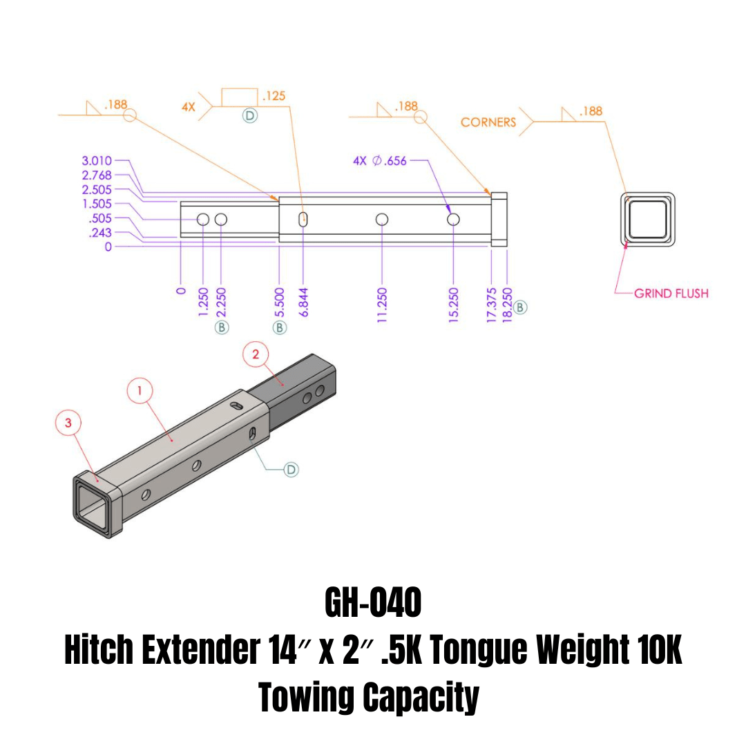 GEN-Y Hitch GH-040 Steel Hitch Extender with 10,000 lb Towing Capacity - Imex RV And Auto Parts