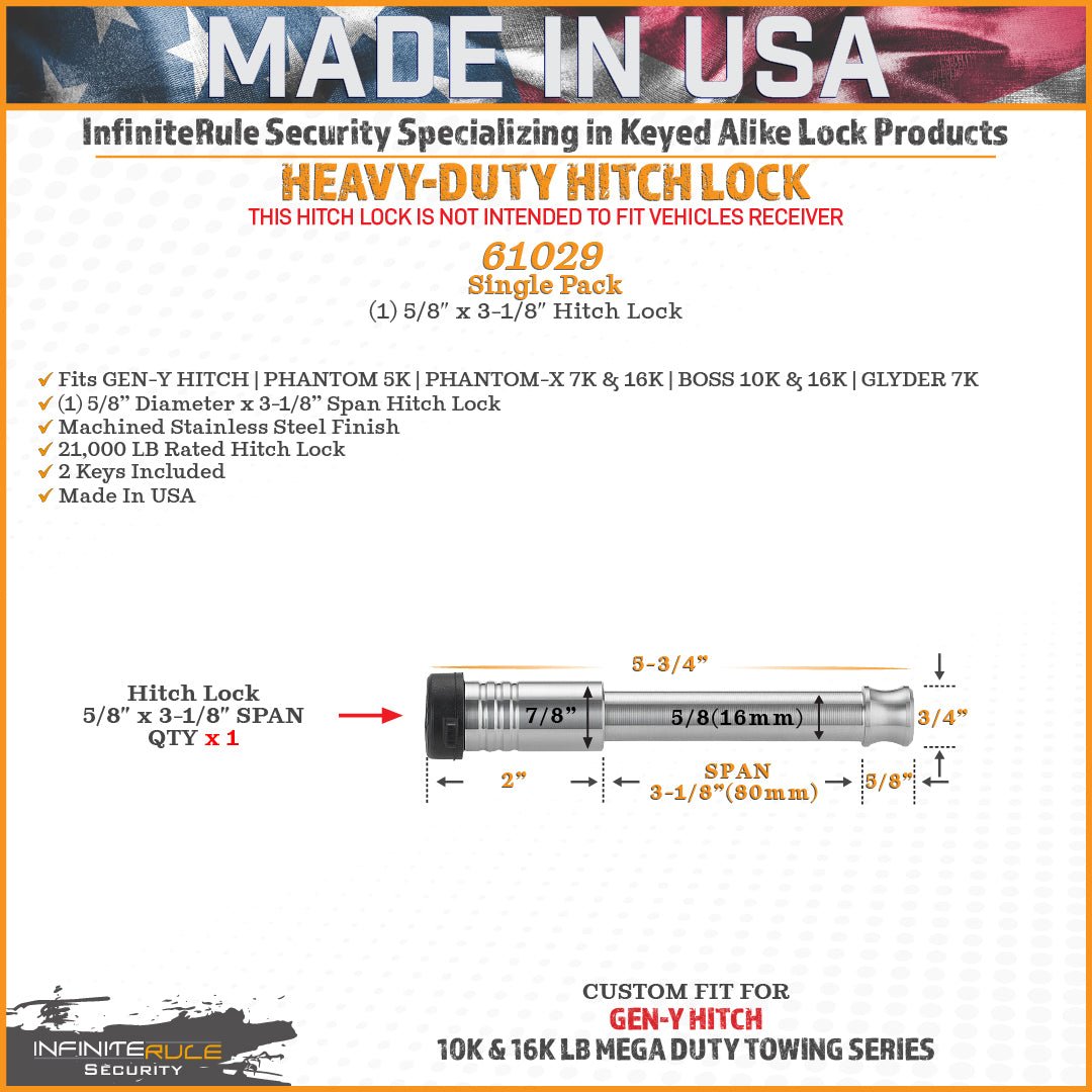 GEN-Y Hitch InfiniteRule Security Lock - Heavy Duty Trailer Hitch Pin for Secure Towing - Imex RV And Auto Parts