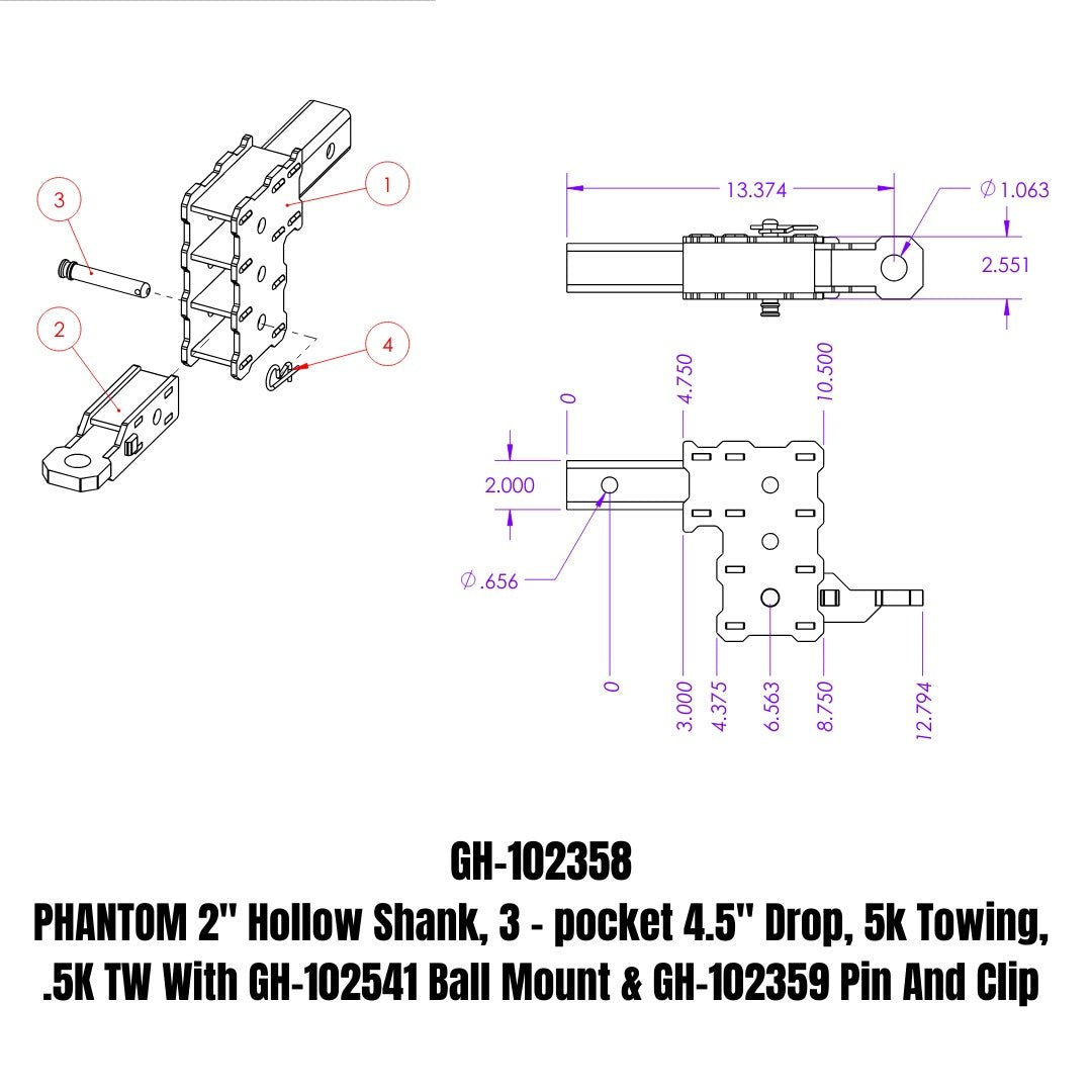 GEN-Y Hitch Phantom Series 2-Inch Drop Hitch for Heavy-Duty Towing with 5,000 lbs Capacity - Imex RV And Auto Parts