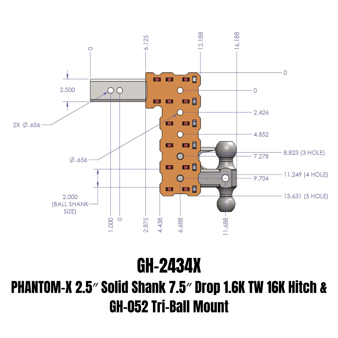 GEN-Y Hitch PHANTOM-X 2.5-Inch Solid Shank Drop Hitch with 7.5-Inch Drop and 16,000 lb Towing Capacity - Imex RV And Auto Parts