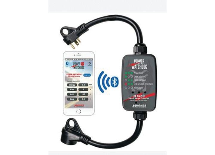 Hughes PWD30 30 Amp Generation I Portable RV Surge Protector with Bluetooth and Hardwired Black - Imex RV And Auto Parts