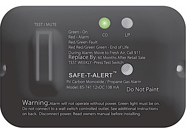MTI Industries Combination Carbon Monoxide & LP Alarm Slimline Black Surface Mount - 85 - 741 - BL - Imex RV And Auto Parts