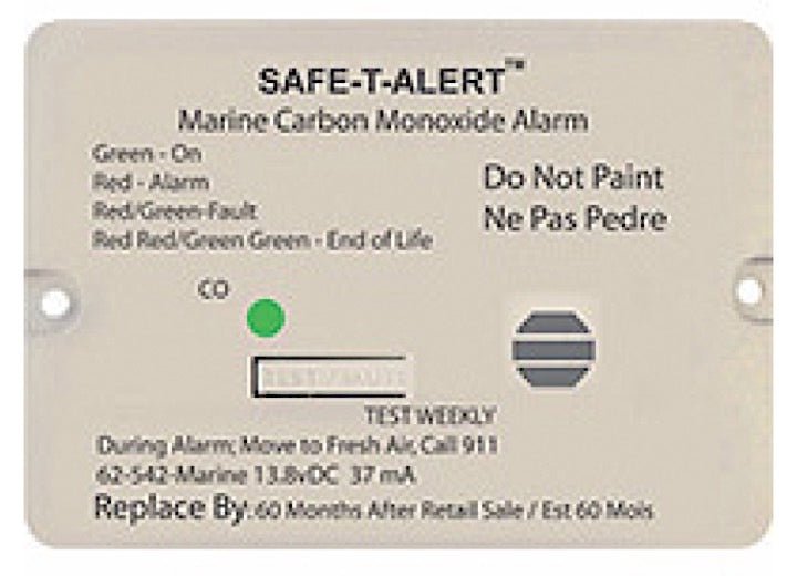 MTI Industries Marine Carbon Monoxide Alarm White Flush Mount 12V DC Hard Wire - Imex RV And Auto Parts
