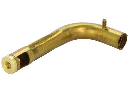 Suburban 525023 main burner tube assembly for RV water heaters, featuring a slotted metal tube with the brass gas orifice attached.