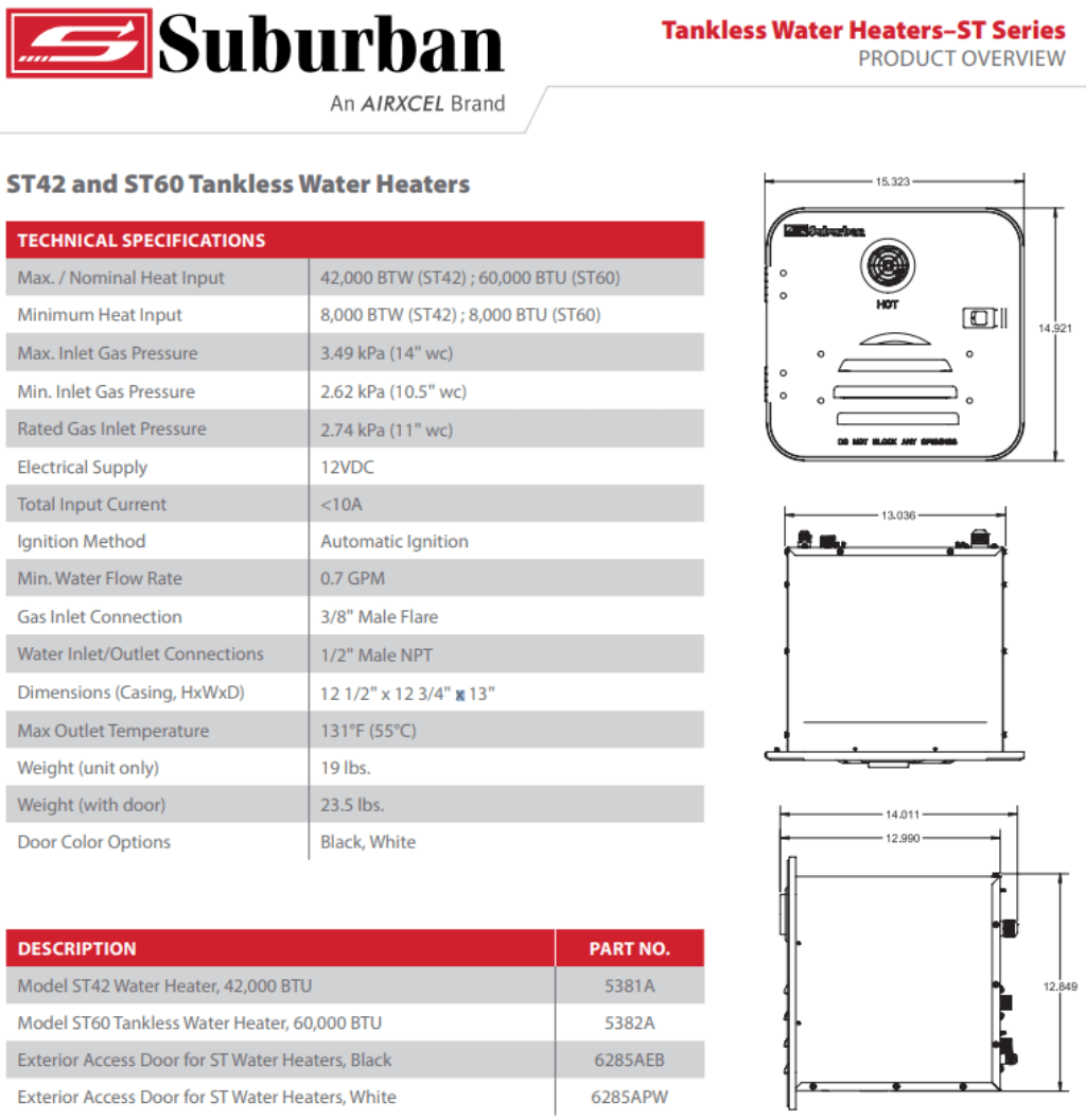 Suburban ST - 42 Tankless On Demand Hot Water Heater - Imex RV And Auto Parts