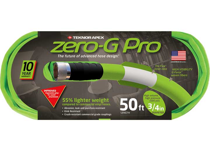 Teknor Apex Zerog Pro Hose 3/4 Inch x 50 Feet Commercial Grade with Crush-Resistant Coupling and Brass Insert - Imex RV And Auto Parts