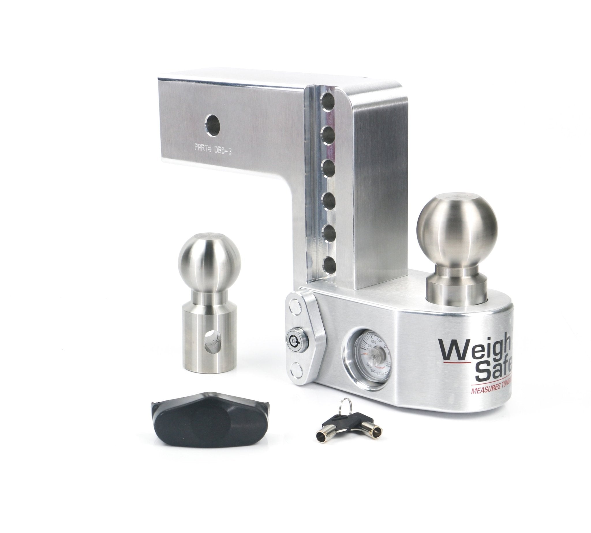 Weigh Safe 6" Drop Hitch with 3" Shank – Aluminum Adjustable Ball Mount with Built-in Tongue Weight Scale - Imex RV And Auto Parts