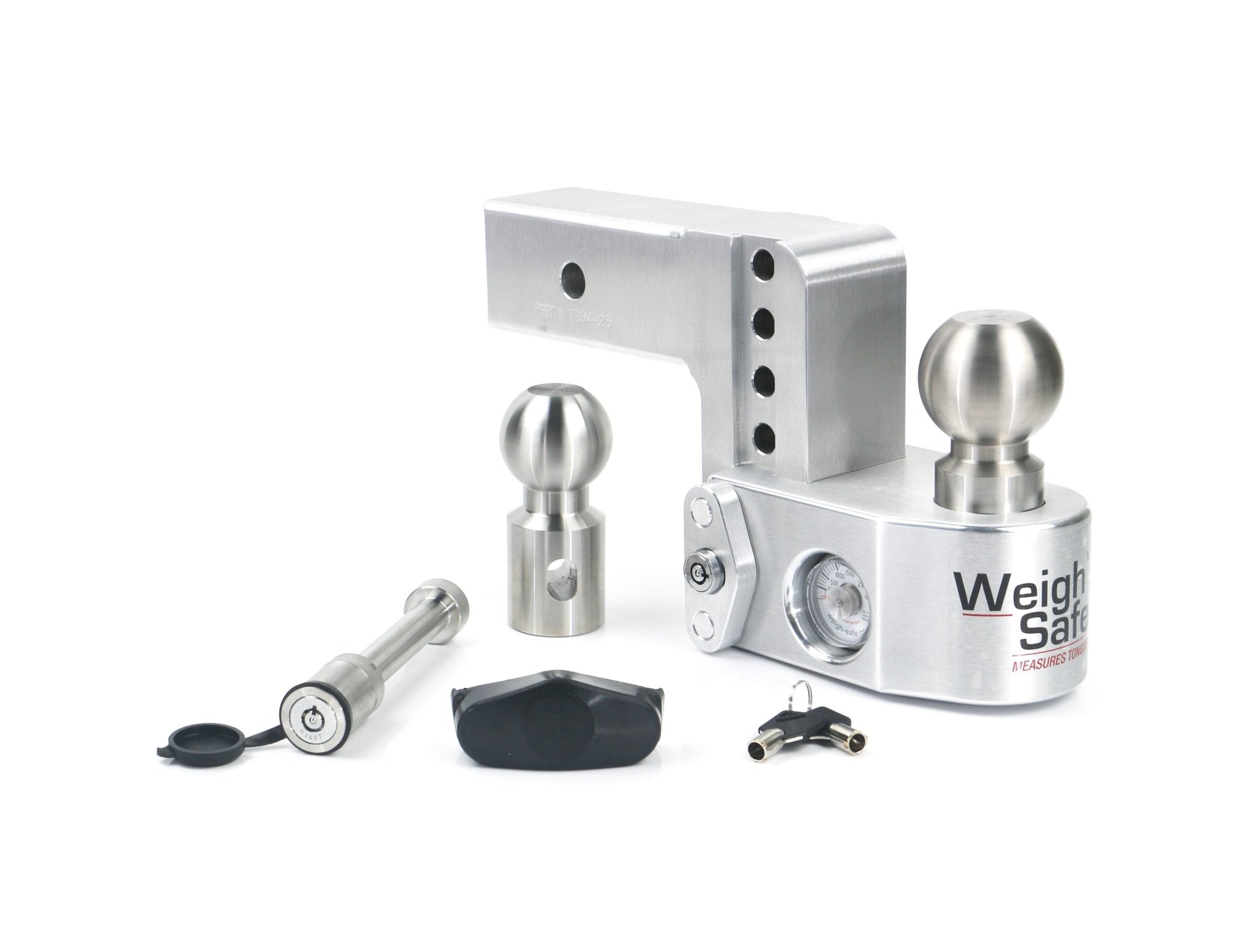 Weigh Safe Adjustable Drop Hitch with 2.5-Inch Shank and Built-In Scale - 4-Inch Drop, V-Class, Aluminum and Stainless Steel Construction - Imex RV And Auto Parts