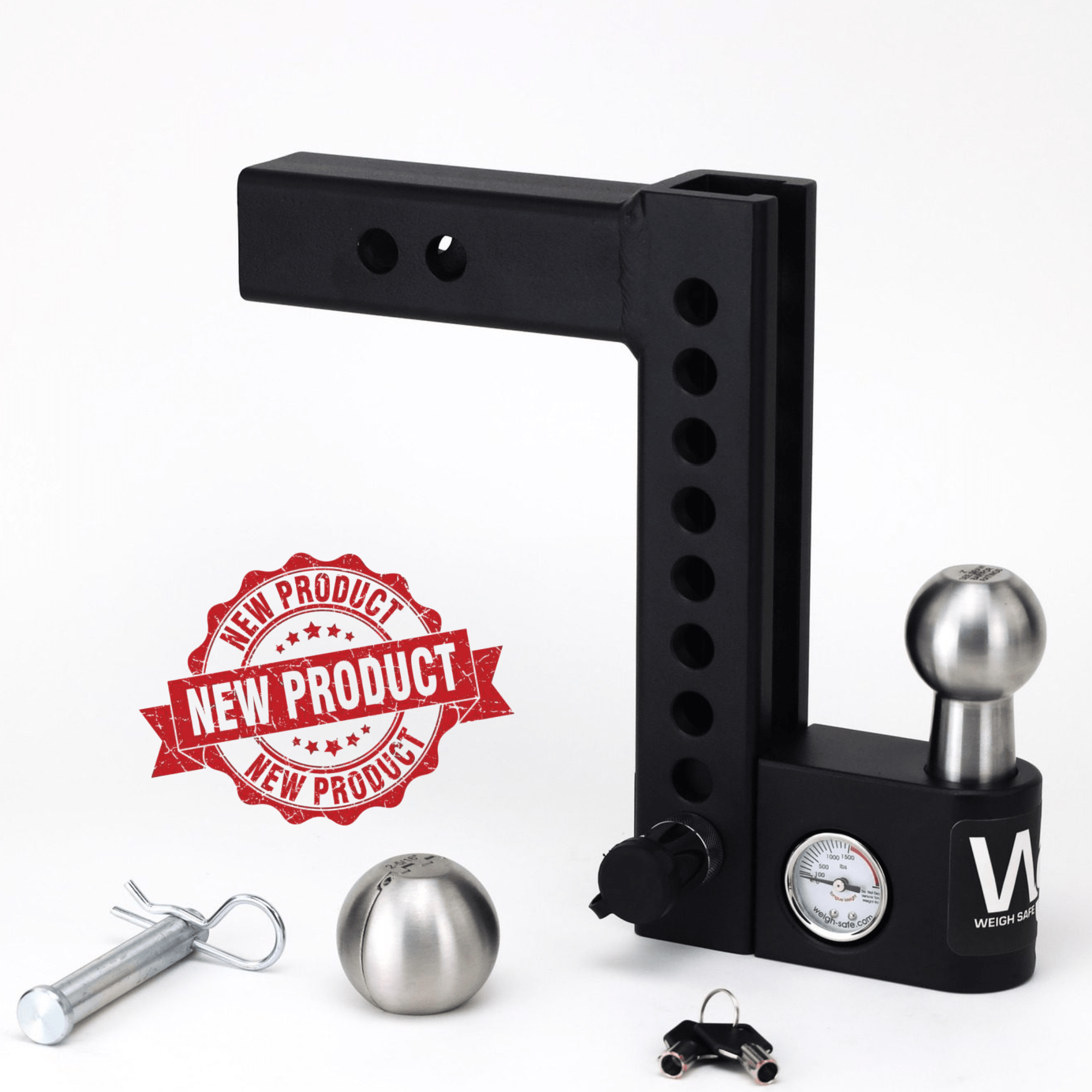 Weigh Safe Aero Hitch 8-Inch Drop Adjustable Ball Mount with Built-in Tongue Weight Gauge and 2-Inch Shank - Imex RV And Auto Parts